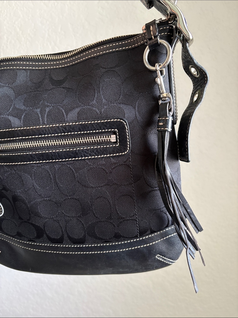 Coach Classic Black Signature Canvas/Leather combo Crossbody Bag - Picture 3 of 15